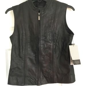 Womens Black Leather Zip Up Vest Size 4 by Siena Studio NWT